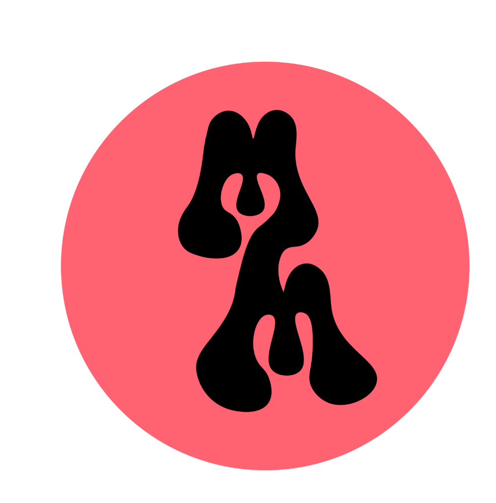 A flamingo pink circle with the Multispecies Mutualisms 'MM' logo within